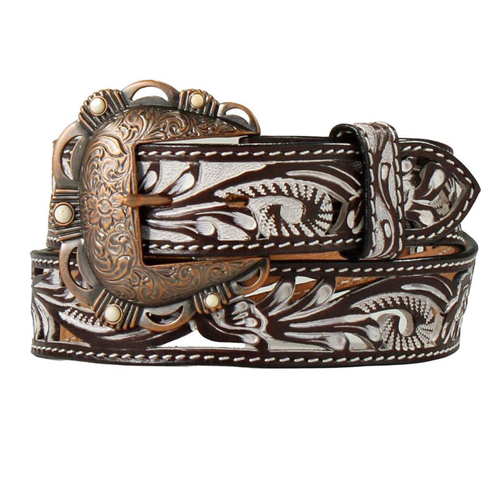 Women's Bronze Wash Tooled Leather Belt