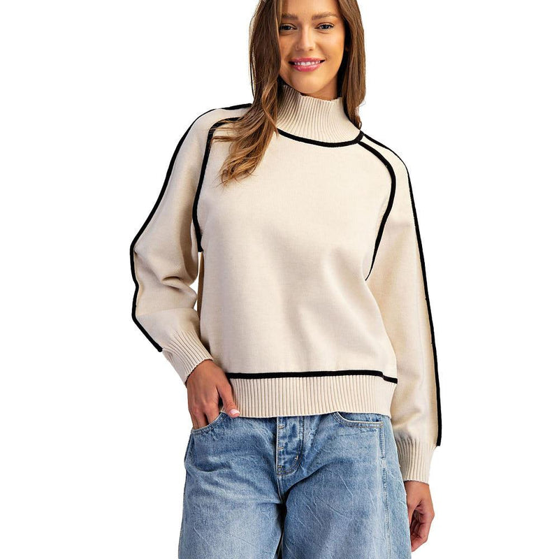 Women's Sand Contrast Stitch Sweater