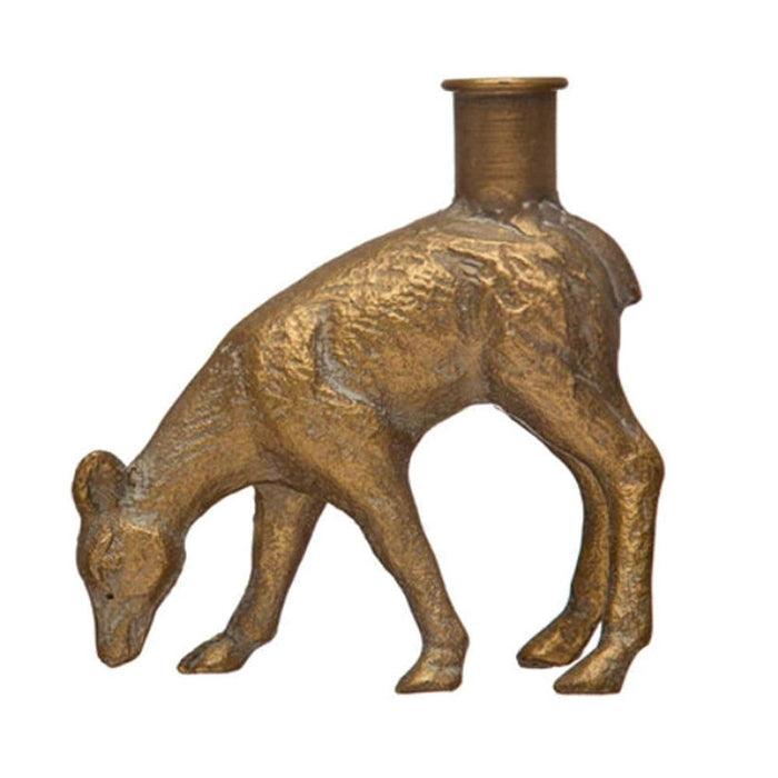 Cast Iron Gold Bowing Deer Taper Candle Holder