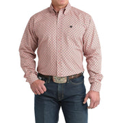 Men's Pink Wavey Print Long Sleeve Button Shirt