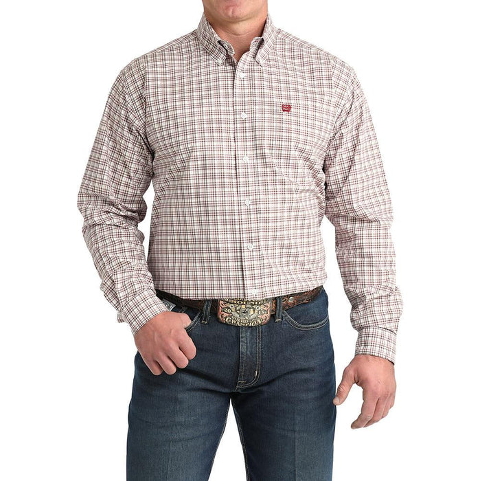 Men's White Plaid Button Shirt