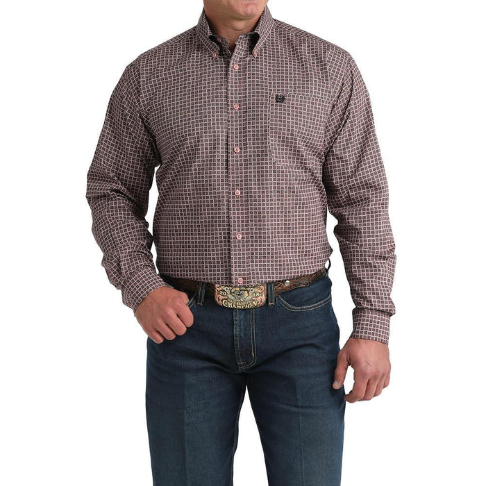 Men's Pink Weave Print Long Sleeve Button Shirt