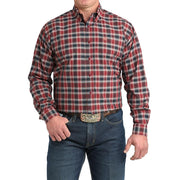 Men's Burgundy Plaid Long Sleeve Button Shirt