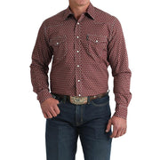 Men's Burgundy Print Modern Fit Shirt