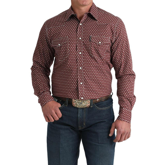 Men's Burgundy Print Modern Fit Shirt