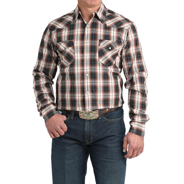 Men's White Plaid Print Modern Fit Shirt