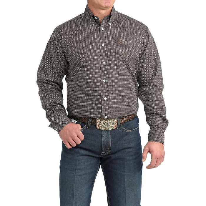 Men's Navy Small Print Button Shirt