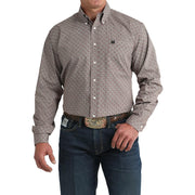 Men's Burgundy Print Button Shirt