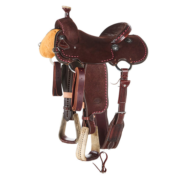 Stacey Martin Chocolate with Pink Buckstitch Goat Tying/Breakaway Saddle