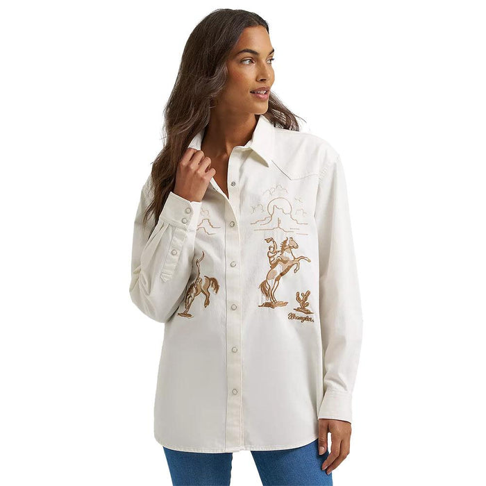 Women's Embroidered Denim Snap Shirt