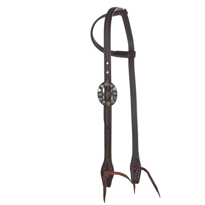 Heavy Oiled Rope Tooling Single Ear Headstall with Card Suit Buckle