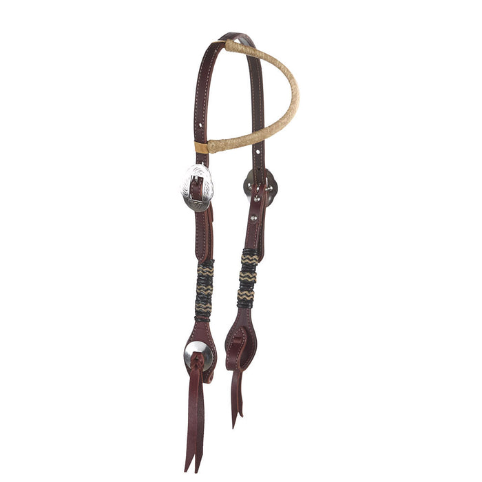 Natural Black Rawhide Braided Double Buckle Latigo Leather Single Ear