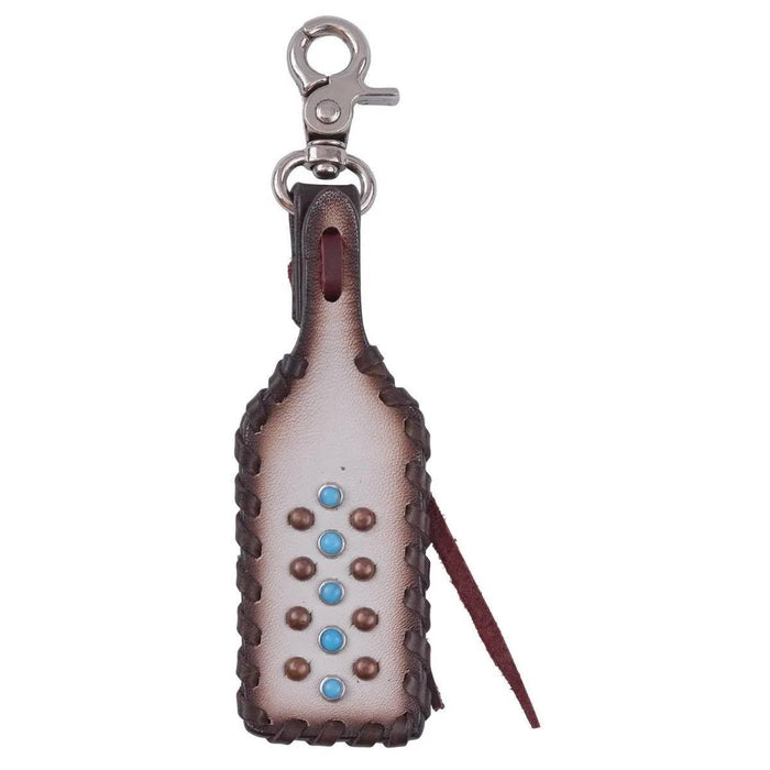 Blue and Tan Beaded Leather Charm