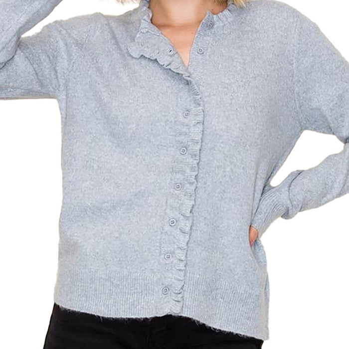 Women's Grey Ruffle Detail Cardigan