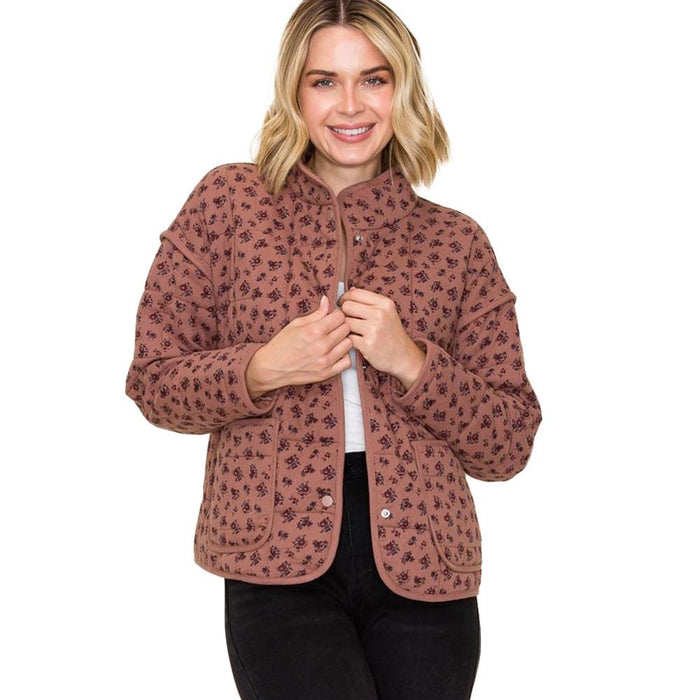 Women's Mauve Floral Print Quilted Jacket