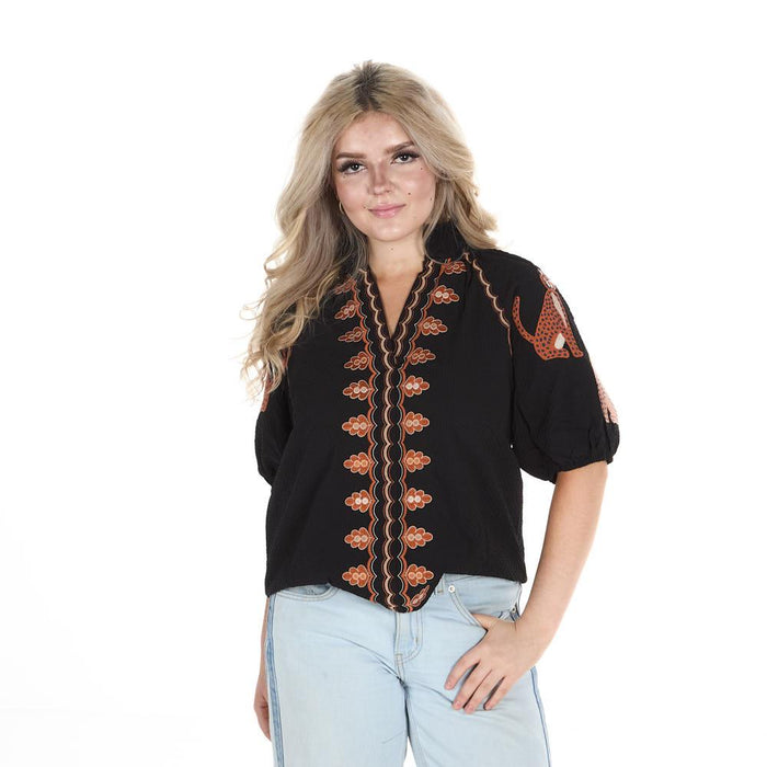 Women's Black Button Top