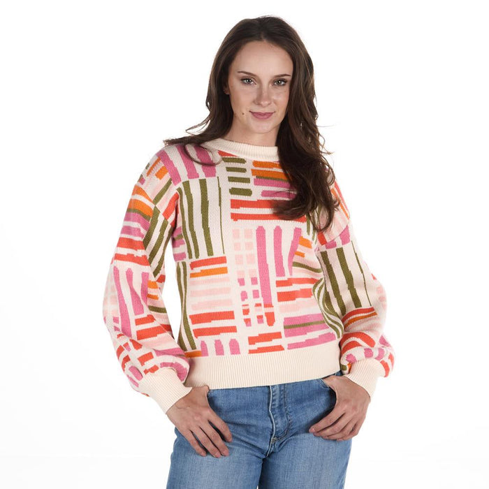 Women's Cream Multi Color Stripe Sweater