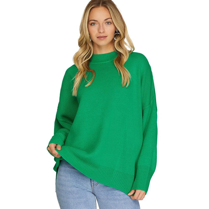 Women's Green Drop Shoulder Oversized Sweater