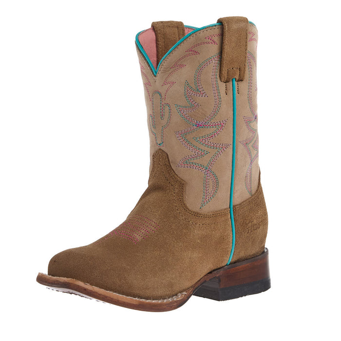 Kid's Saquaro Tan Suede Vamp Square Toe Leather Sole Boot