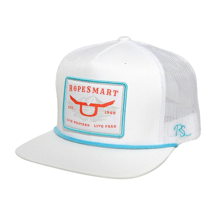 Teal Death Valley Patch White Trucker Cap