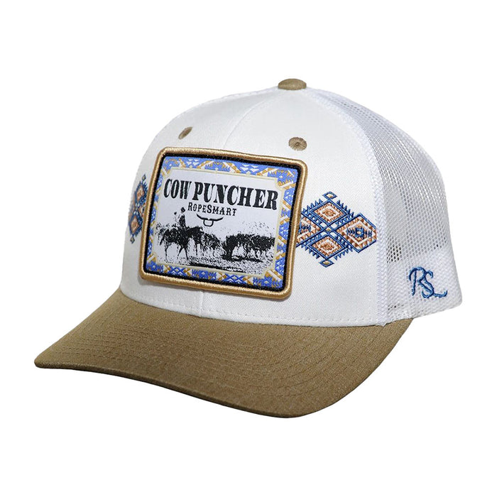 Blue and White Cow Puncher Patch Kahaki Trucker Cap