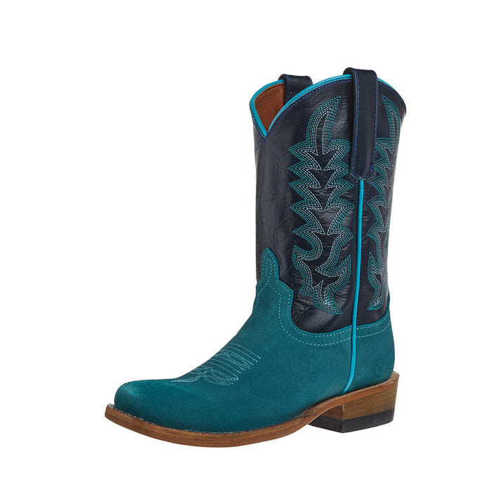 Kid's Turquoise Suede and Blue New Orleans Cutter Toe Boot