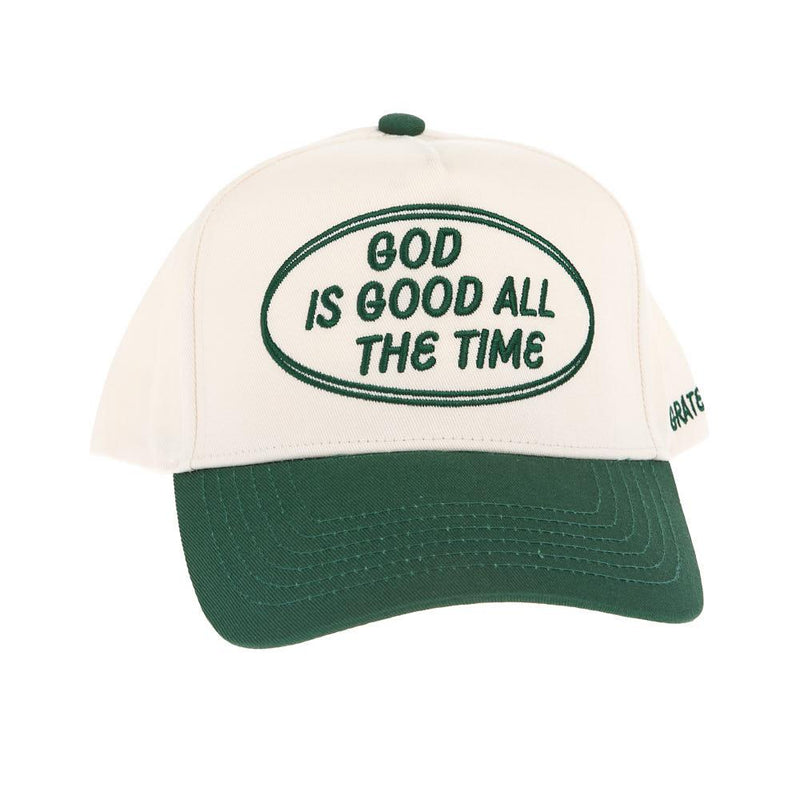 God Is Good Green Vintage Trucker Cap