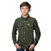Boy's Olive Vented Long Sleeve Pearl Snap Shirt