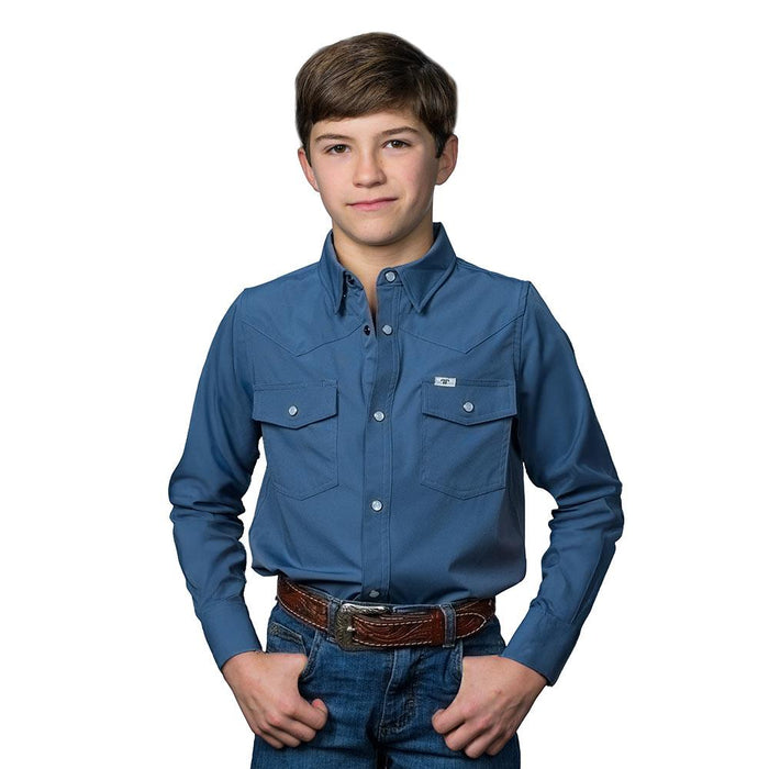 Boy's Blue Vented Long Sleeve Pearl Snap Shirt