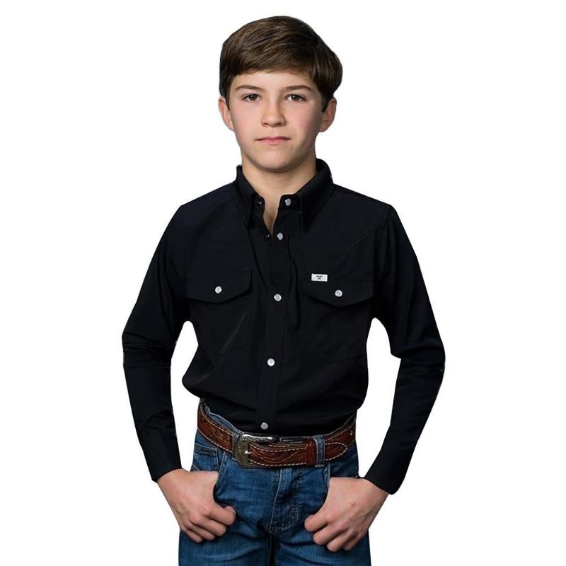 Ferrell Brands Inc Boy's Black Vented Long Sleeve Pearl Snap Shirt, 10