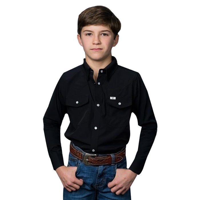 Boy's Black Vented Long Sleeve Pearl Snap Shirt