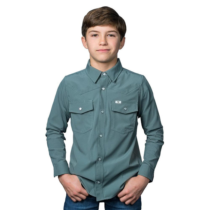 Boy's Aqua Vented Long Sleeve Pearl Snap Shirt