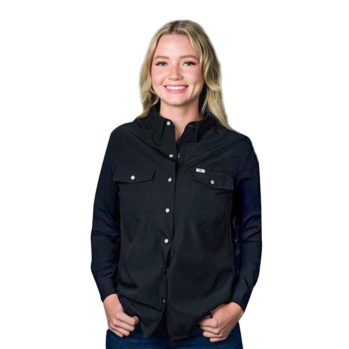 Women's Black Vented Pearl Snap Shirt