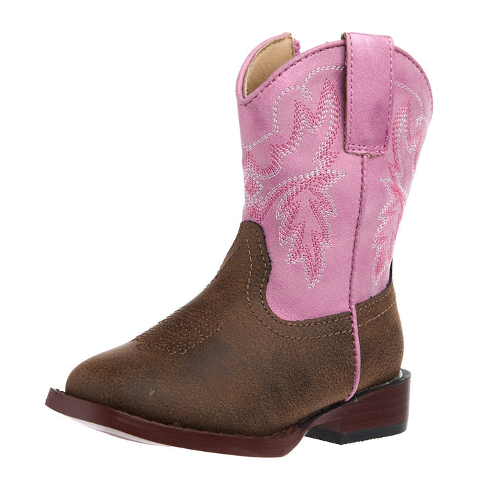 Toddler's Gretchen Brown Square Toe with Pink Metallic Shaft Boot