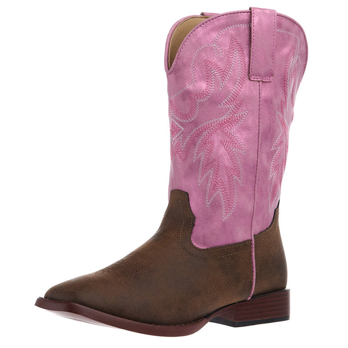 Big Kid's Gretchen Brown Square Toe with Pink Metallic Shaft Boot
