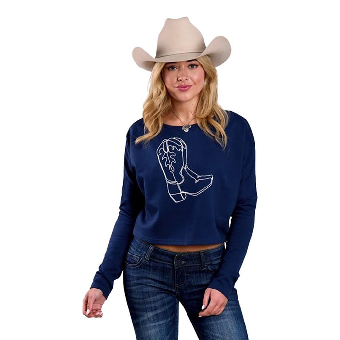 Women's Navy Boot Embroidered Sweatshirt