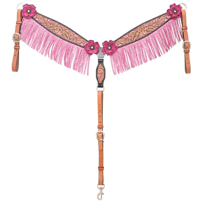 Malibu Pink Floral Filigree Breast Collar with Fringe