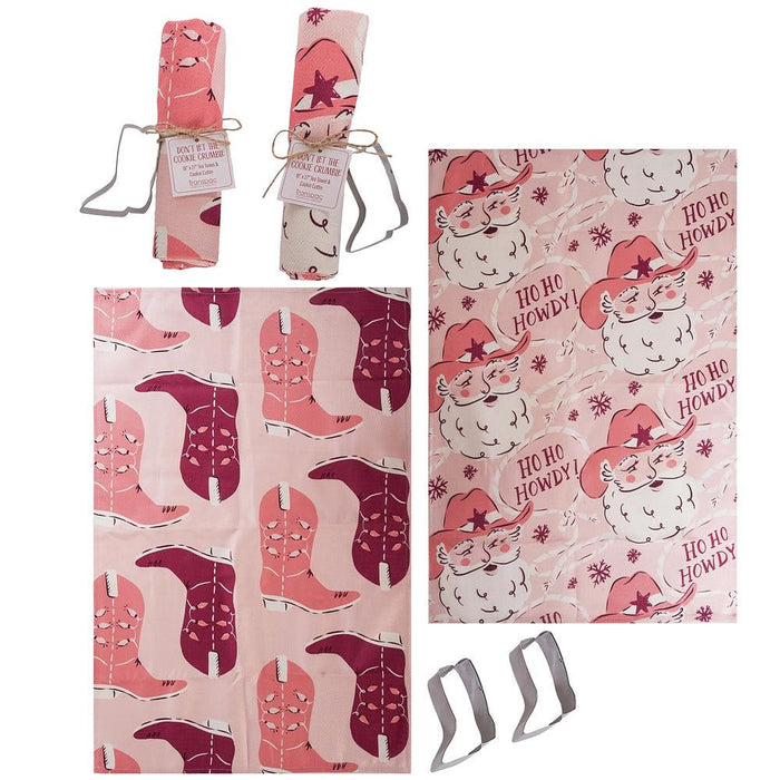 Cowboy Santa Pink Tea Towel & Cookie Cutter Set