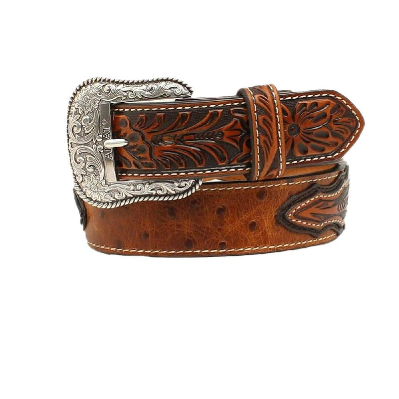 Mens Ostrich Embossed Brown Belt