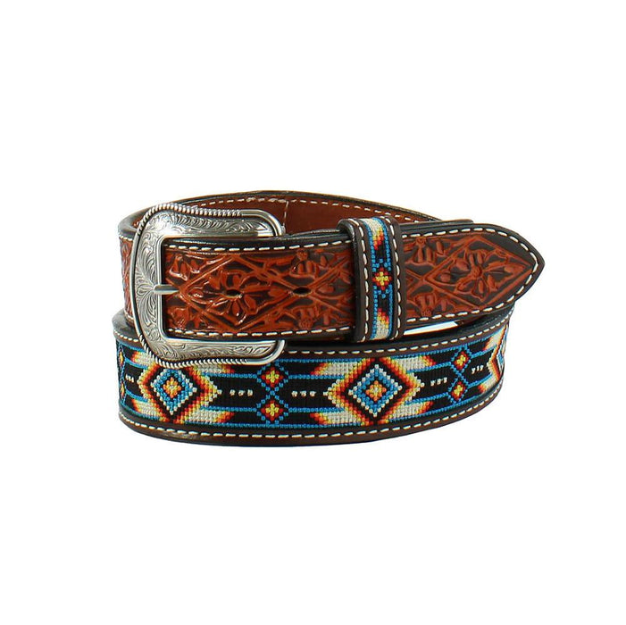 3D Mens Aztec Pattern Stitched Belt
