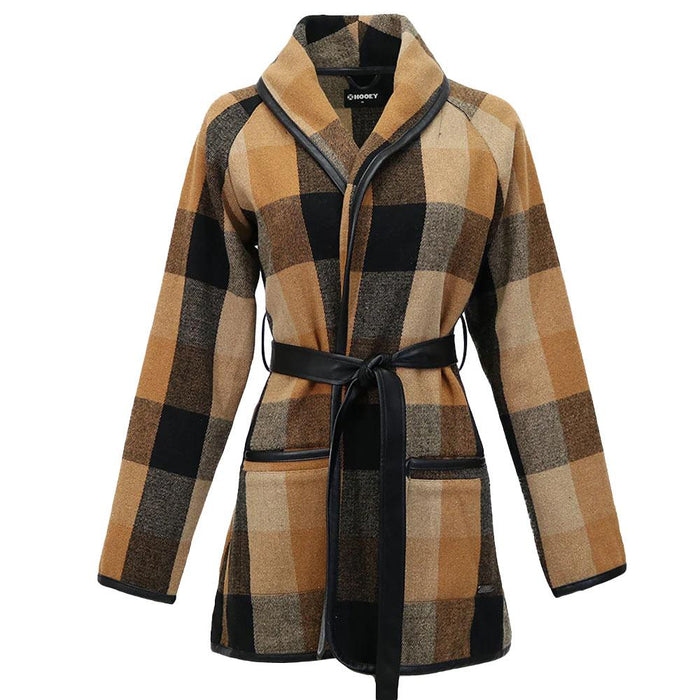 Ladies Tulia Wrap Brown Black Buffalo Plaid Jacket