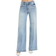 Women's Light Wash Tummy Control Wide Leg Jeans