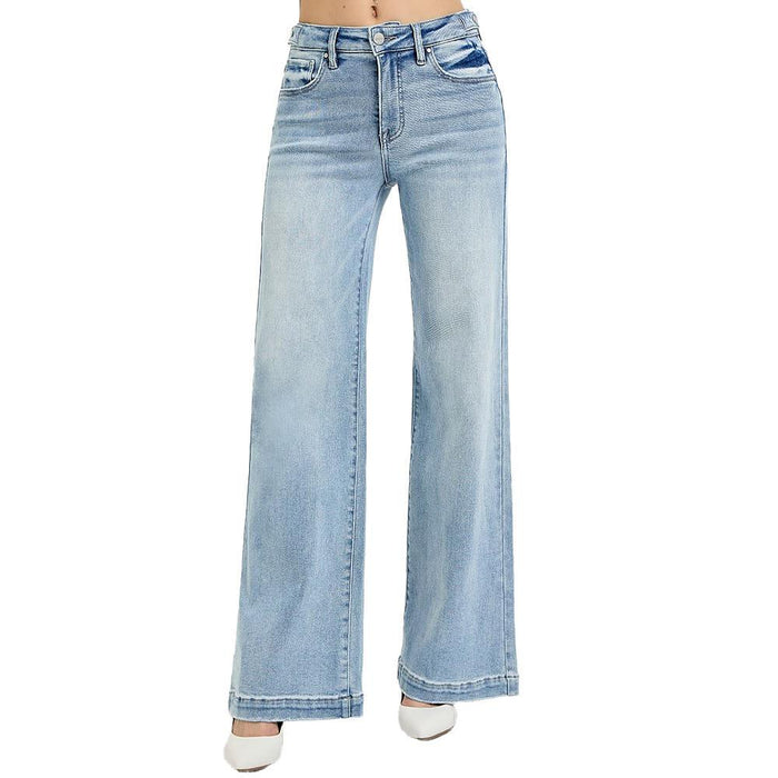Women's Light Wash Tummy Control Wide Leg Jeans