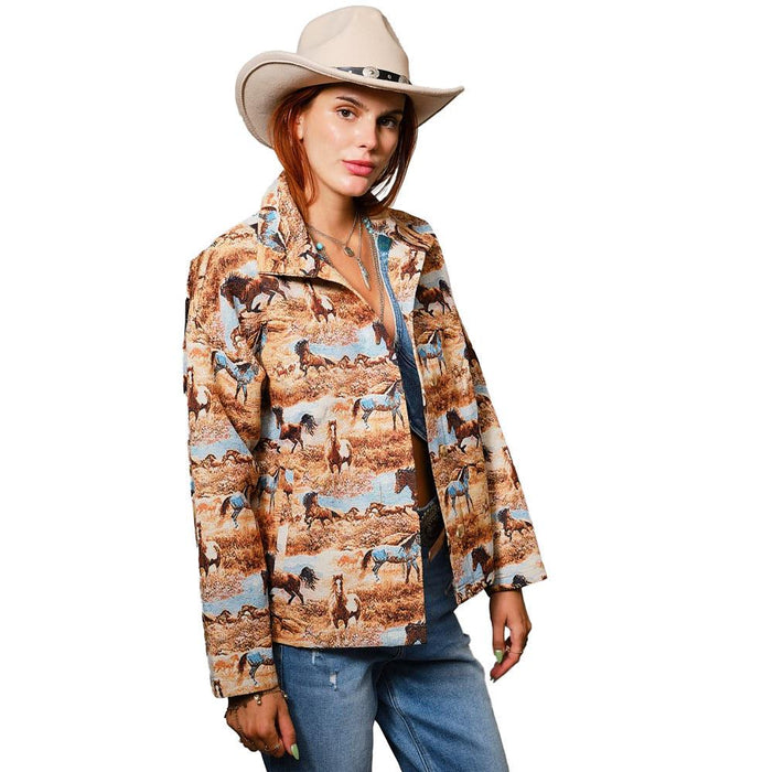 Women's Brown Jacquard Western Pattern Jacket