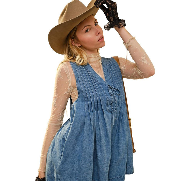 Women's Medium Wash Sleeveless Romper