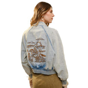 Women's Light Wash Denim Bomber Jacket