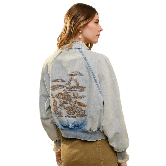 Women's Light Wash Denim Bomber Jacket