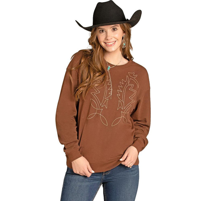 Women's Brown Boot Stitch Sweater