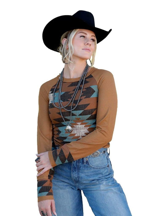 Women's Brown Aztec Long Sleeve