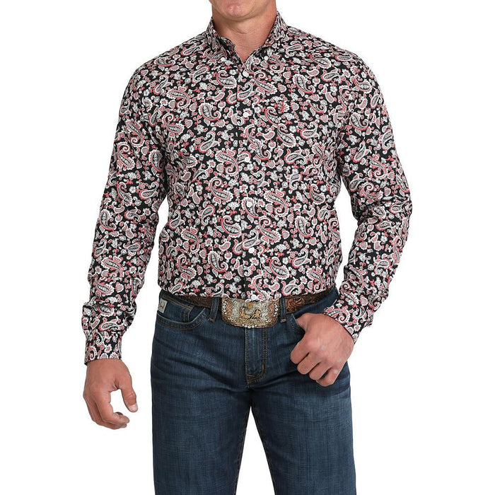 Men's Black & Red Paisley Modern Fit Shirt